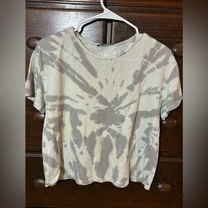 Zara Cream and Gray Tie-Dye Short Sleeve Top